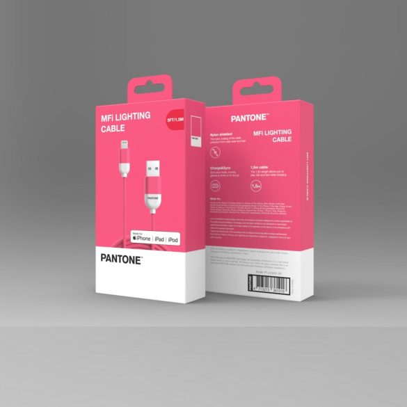 Pantone PT-LCS001-5 MFi USB-A - Lightning kábel 2.4A 1.5m - rózsaszín