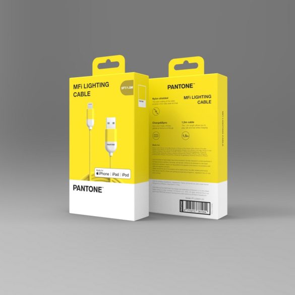 Pantone PT-LCS001-5 MFi USB-A - Lightning kábel 2.4A 1.5m - sárga