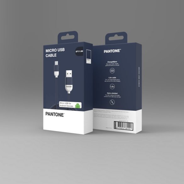 PANTONE PT-MC001-5 USB-A - microUSB kábel 1,5m 2.4A - tengerészkék 2380C