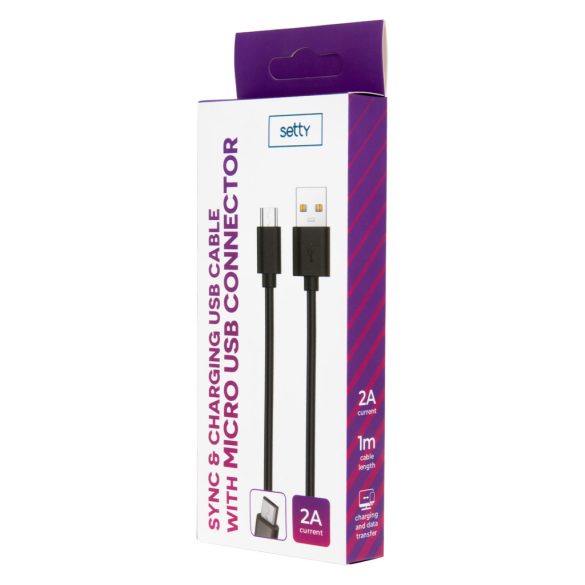 Setty USB-A - microUSB kábel 1 m 2A - fekete