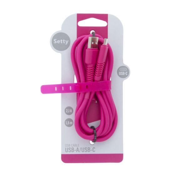 Setty KSA-C-1.526 USB-A - Type-C kábel 2A 1.5m - rózsaszín