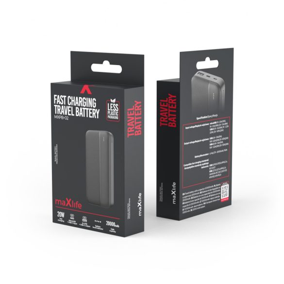 Maxlife MXPB-02 powerbank PD QC 20W 20000mAh - fekete