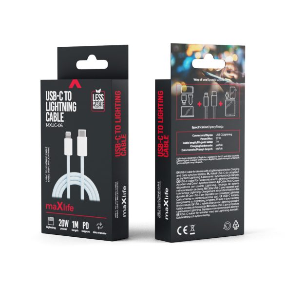 Maxlife MXUC-06 Type-C - Lightning kábel 20W 1m - kék