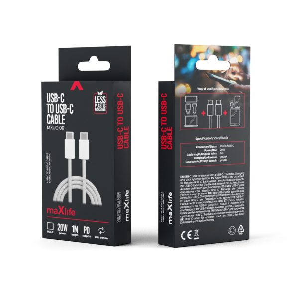Maxlife MXUC-06 Type-C - Type-C kábel 20W 1m - szürke