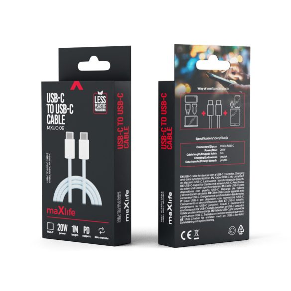 Maxlife MXUC-06 Type-C - Type-C kábel 20W 1m - kék