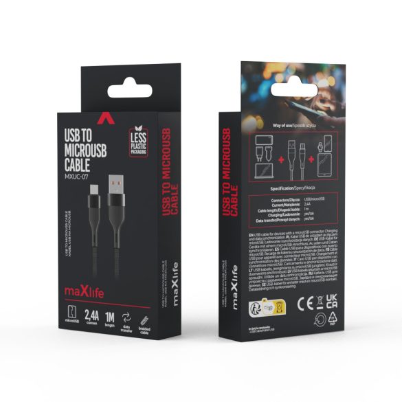 Maxlife MXUC-07 USB-A - microUSB kábel 1m 2.4A - fekete