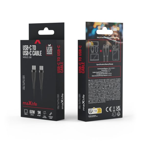 Maxlife MXUC-08 Type-C - Type-C kábel 60W 1m - fekete