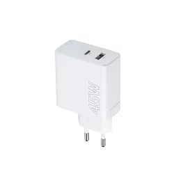  Maxlife MXTC-07-45AC hálózati töltő 1xUSB-A és 1xUSB-C csatlakozással PD QC 45W - fehér