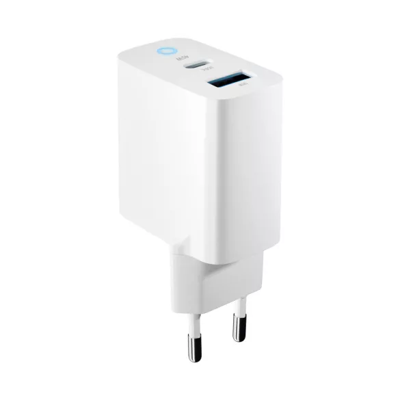 Forever TC-06-45AC hálózati töltő 1xUSB-A és 1xUSB-C csatlakozással GaN PD QC 45W - fehér