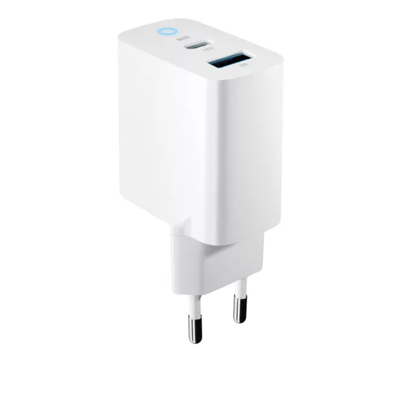 Forever TC-06-65AC hálózati töltő 1xUSB-A és 1xUSB-C csatlakozással GaN PD QC 65W - fehér