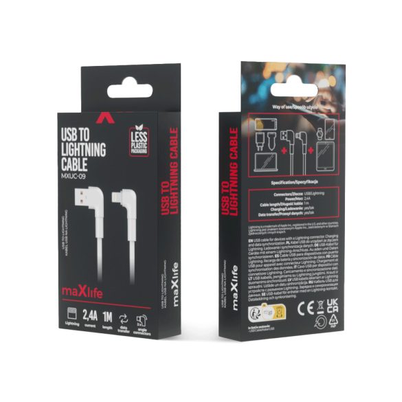 Maxlife MXUC-09 USB-A - Lightning kábel 2.4A 1m - fehér