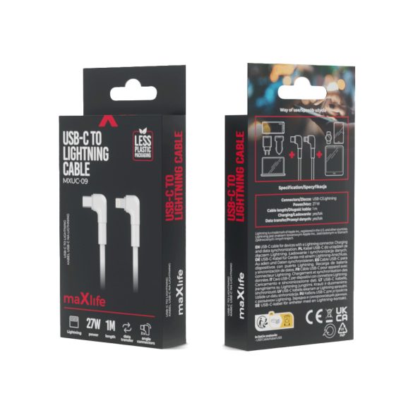 Maxlife MXUC-09 Type-C - Lightning kábel 27W 1m - fehér