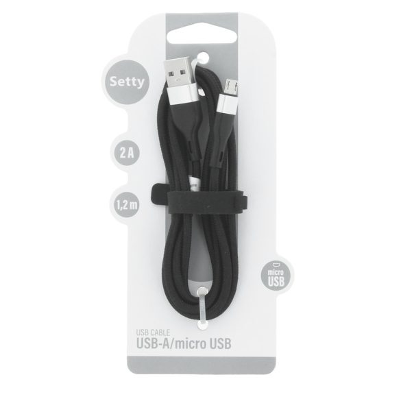 Setty KNA-M-1.221 USB-A - microUSB kábel 1.2 m 2A - fekete