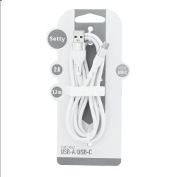 Setty KSA-C-1.220 USB-A - Type-C kábel 2A 1.2m - fehér