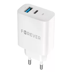   Forever TC-07-30AC hálózati töltő 1xUSB-A és 1xUSB-C csatlakozással PD QC 30W - fehér