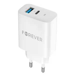 Forever TC-07-30AC hálózati töltő 1xUSB-A és 1xUSB-C csatlakozással PD QC 30W - fehér