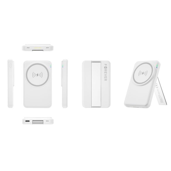 Forever MACS-100 5 az 1-ben mágneses vezeték nélküli töltőállomás power bankkal - fehér