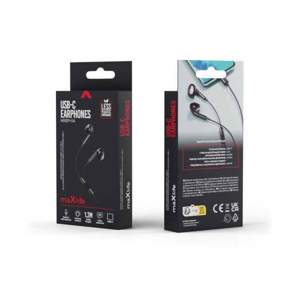Maxlife MXEP-04 vezetékes fülhallgató USB-C - fekete