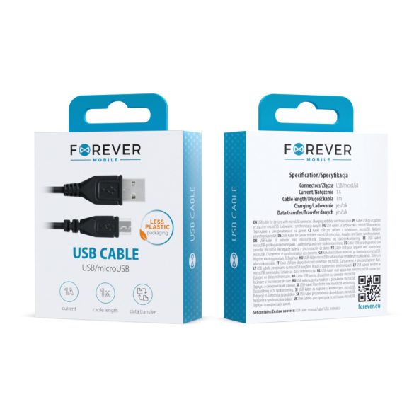 Forever USB-A - microUSB kábel 1m 1A - fekete