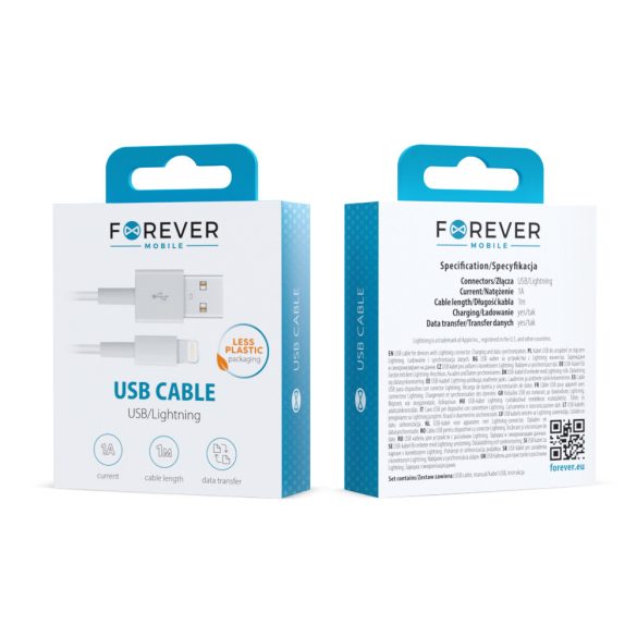 Forever USB-A - Lightning kábel 1A 1m - fehér