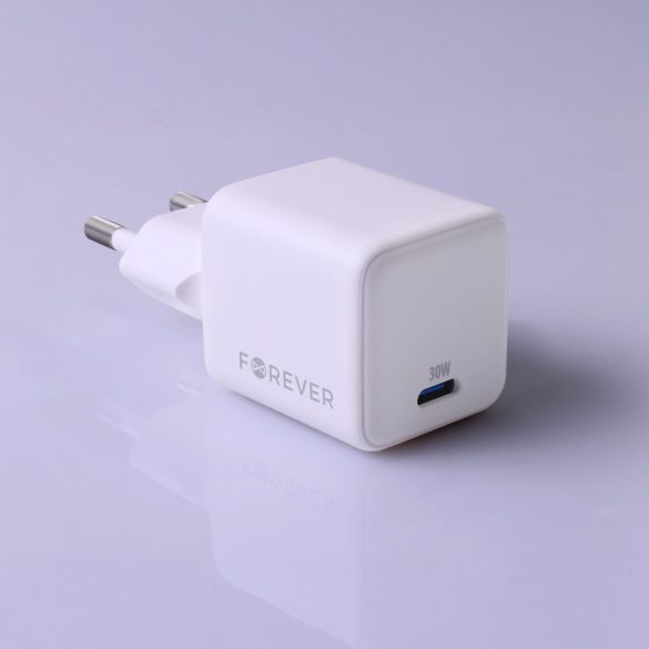 Forever TC-08-30C hálózati töltő 1xUSB-C csatlakozással GaN PD QC 30W - fehér