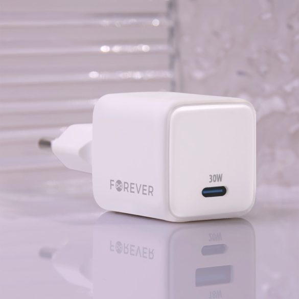 Forever TC-08-30C hálózati töltő 1xUSB-C csatlakozással GaN PD QC 30W - fehér