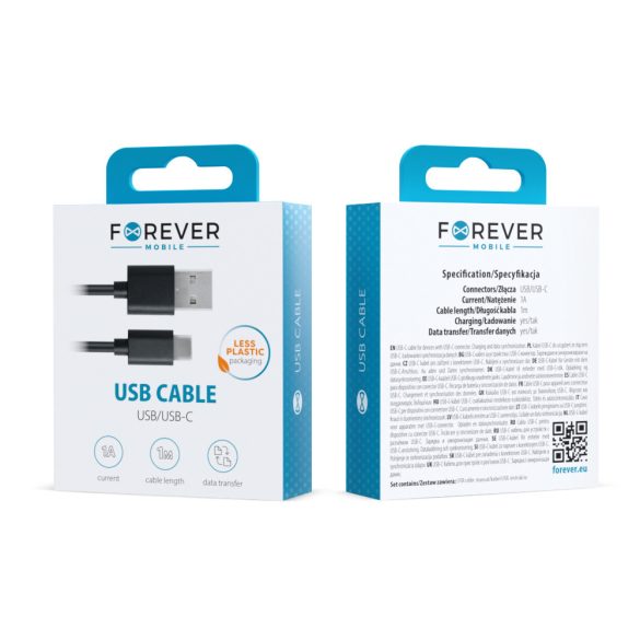 Forever USB-A - Type-C kábel 1A 1m - fekete
