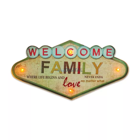 Fém RETRO LED tábla Welcome Family Forever Light
