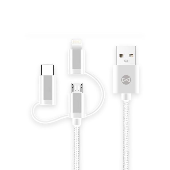 Forever USB-A - Type-C/Lightning/micro USB kábel 1.5A 1m - fehér