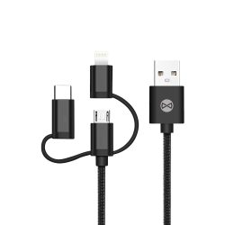   Forever USB-A - Type-C/Lightning/micro USB kábel 1.5A 1m - fekete