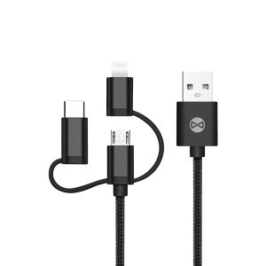 Forever USB-A - Type-C/Lightning/micro USB kábel 1.5A 1m - fekete