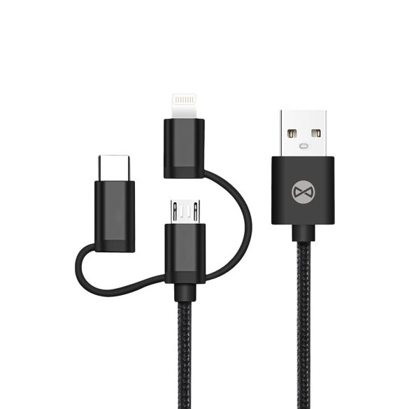 Forever USB-A - Type-C/Lightning/micro USB kábel 1.5A 1m - fekete
