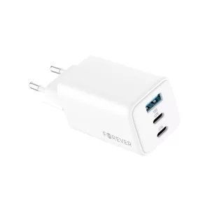 Forever TC-08-65ACC hálózati töltő 1xUSB-A és 2xUSB-C csatlakozással GaN PD QC 65W - fehér