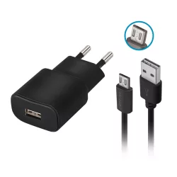   Forever TC-01 hálózati töltő 1xUSB-A csatlakozással 2A + microUSB kábel - fekete