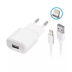   Forever TC-01 hálózati töltő 1xUSB-A csatlakozással + Lightning kábel 1A - fehér