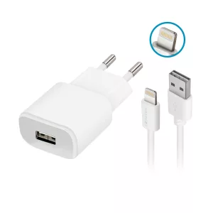 Forever TC-01 hálózati töltő 1xUSB-A csatlakozással + Lightning kábel 1A - fehér
