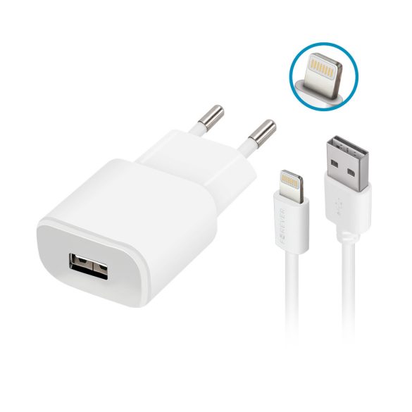 Forever TC-01 hálózati töltő 1xUSB-A csatlakozással + Lightning kábel 1A - fehér