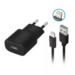   Forever TC-01 hálózati töltő 1xUSB-A csatlakozással 2A + Lightning kábel - fekete