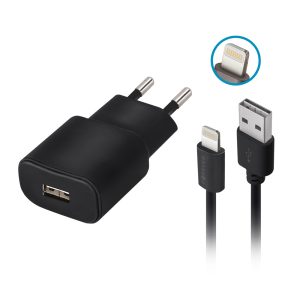 Forever TC-01 hálózati töltő 1xUSB-A csatlakozással 2A + Lightning kábel - fekete