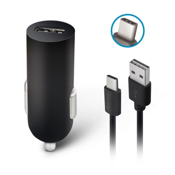 Forever M02 autós töltő 2xUSB-A csatlakozással + USB-C kábel 2A - fekete