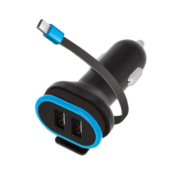 Forever CC-02 autós töltő 2x USB-A + USB-C kábellel 0,2m 3A - fekete