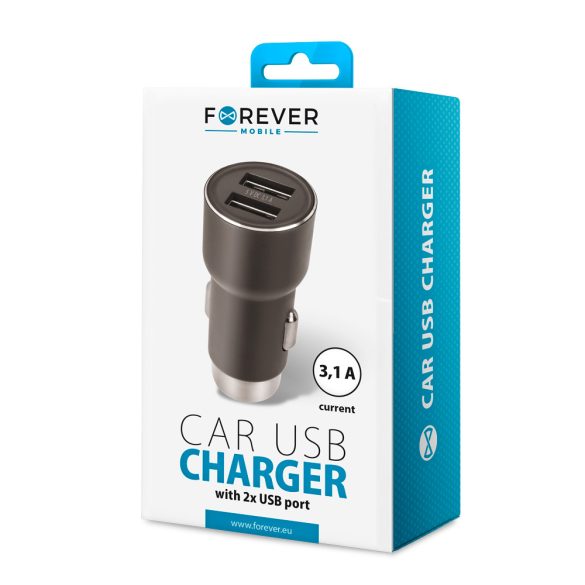 Forever CC-04 autós töltő 2x USB-A csatlakozással 3.1A - fekete