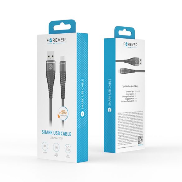 Forever Shark USB-A - microUSB kábel 1m 2A - fekete