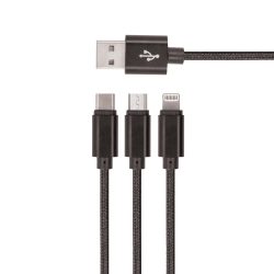  Setty KN3W1-01 USB-A - Type-C/Lightning/micro USB kábel 2A 1m - fekete