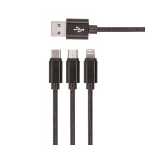 Setty KN3W1-01 USB-A - Type-C/Lightning/micro USB kábel 2A 1m - fekete