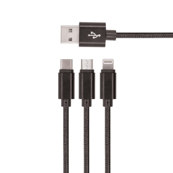 Setty KN3W1-01 USB-A - Type-C/Lightning/micro USB kábel 2A 1m - fekete