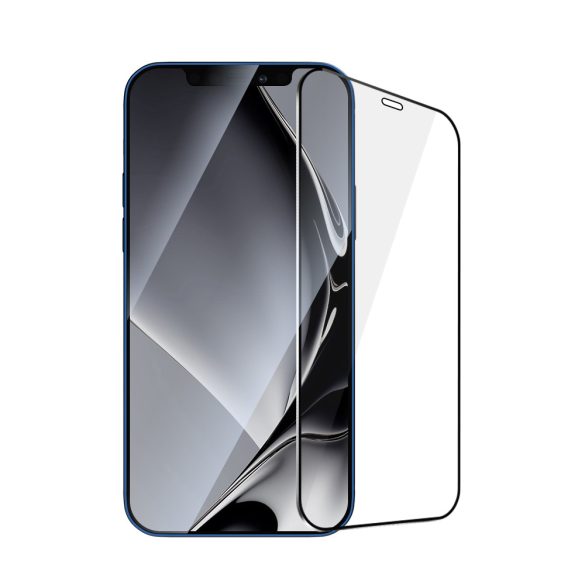 Fémszegélyes edzett üveg fekete szegéllyel iPhone 12/12 Pro