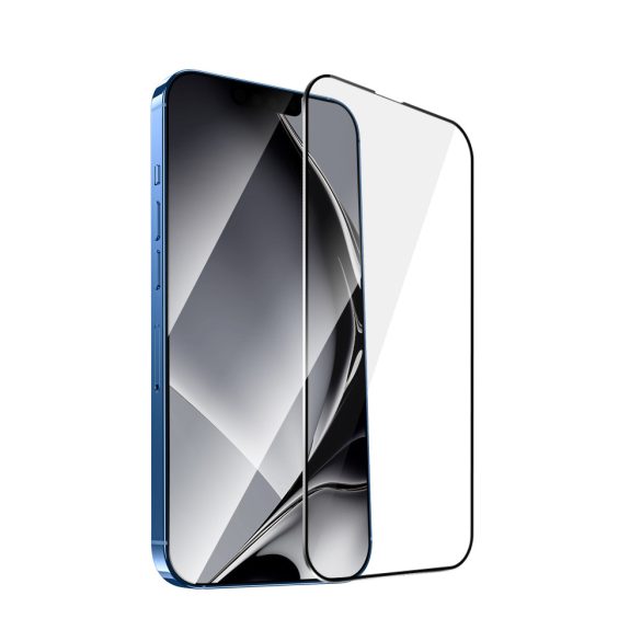 Fémszegélyes edzett üveg fekete szegéllyel iPhone 13 Pro Max/14 Plus