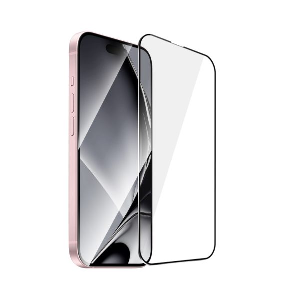 Fémszegélyes edzett üveg fekete szegéllyel iPhone 15 Plus