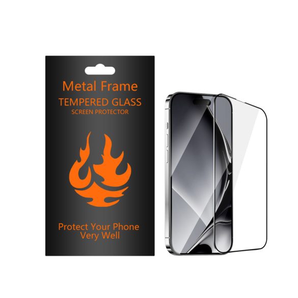 Fémszegélyes edzett üveg fekete szegéllyel iPhone 15 Plus